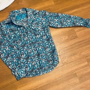 Stylish Blue Patterned Kids Button Down Shirt